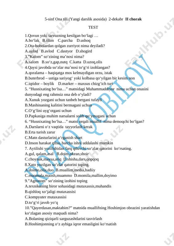5-s.ona tili yangi. test 2-dekabr — DOCX