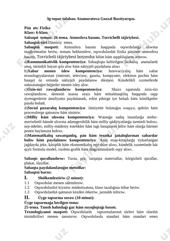 gozzal sabaq islenbe 6-klass — DOCX