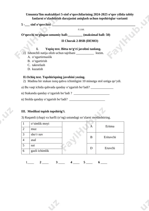 5-sinf tabiiy fan 2-bsb demo @summativ_formativ_baholash — DOCX