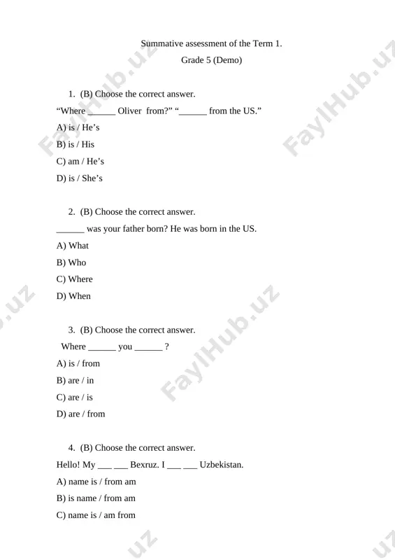 5-sinf ingliz tili demo 1-chsb @summativ_formativ_baholash — DOCX