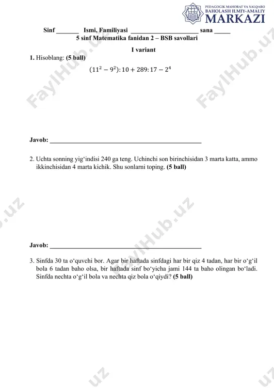 5_sinf_matematika_bsb_2_variant_1_@summativ_formativ_baholash — PDF