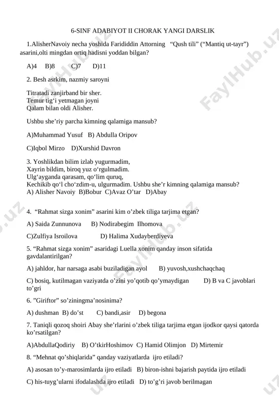 6-sinf adabiyot ii chorak — DOCX