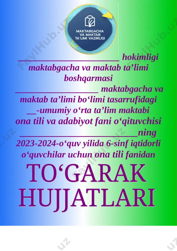 ona tili 6-sinf iqtidorli to'garak — DOC