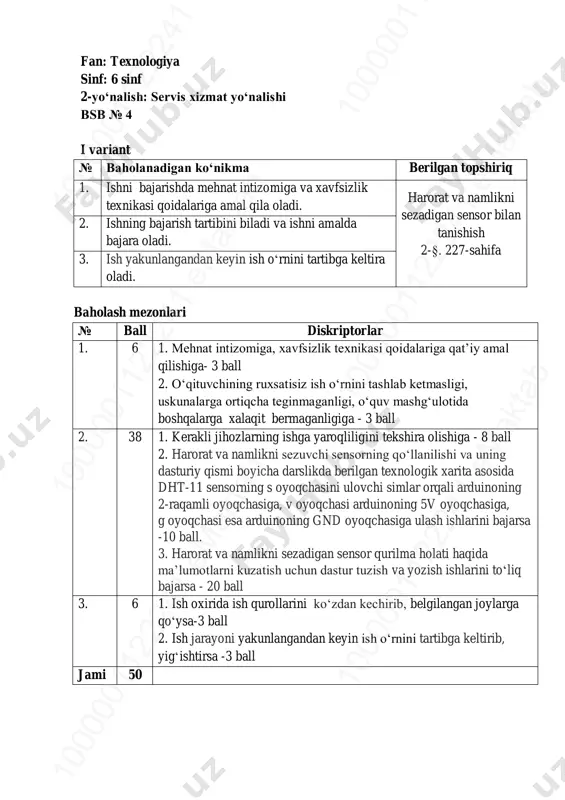 6-sinf texnologiya servis 4-bsb @summativ_formativ_baholash — PDF