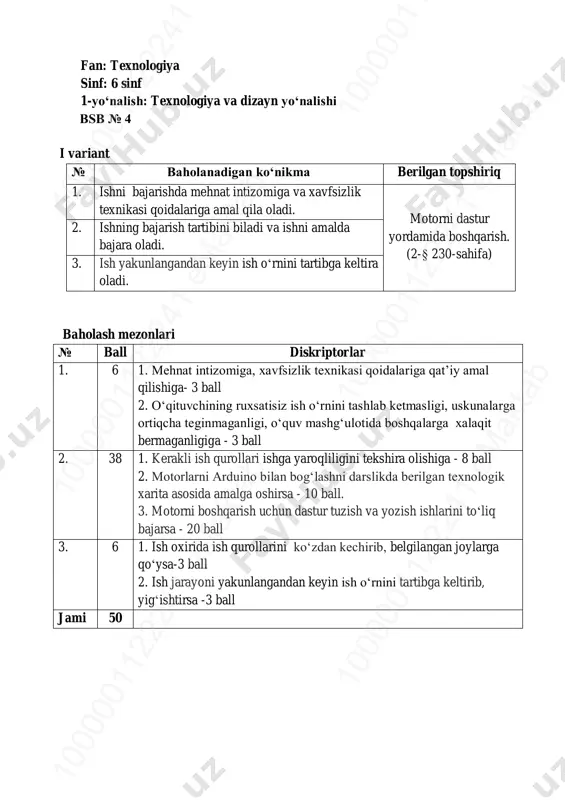 6-sinf texnologiya dizayn 4-bsb @summativ_formativ_baholash — PDF