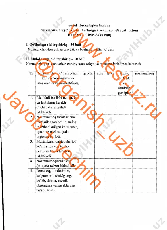 6 sinf texnologiya (servis) chsb-3 — PDF