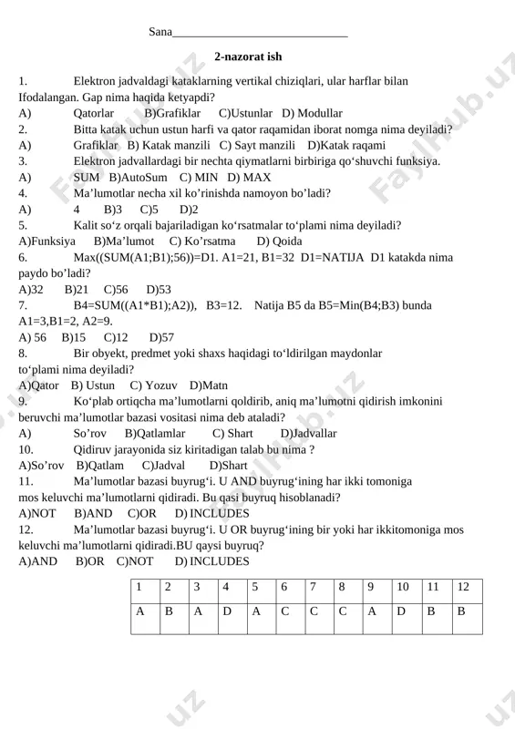 6-sinf informatika 2-chorak nazorat ishi — DOCX
