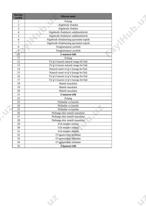 6-sinf matematika yangi 2-chorak @e_baza_ishreja — XLSX