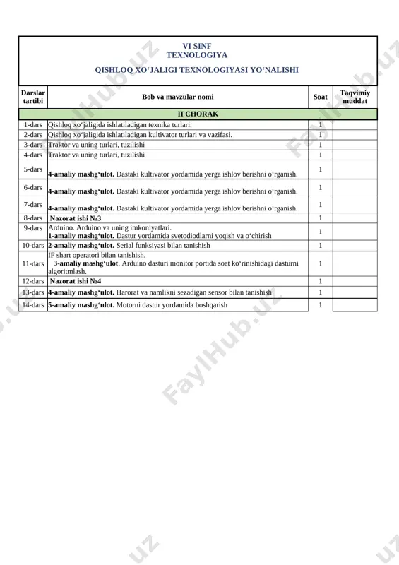 texnologiya 6-sinf q.x 2024-2025_ — XLSX