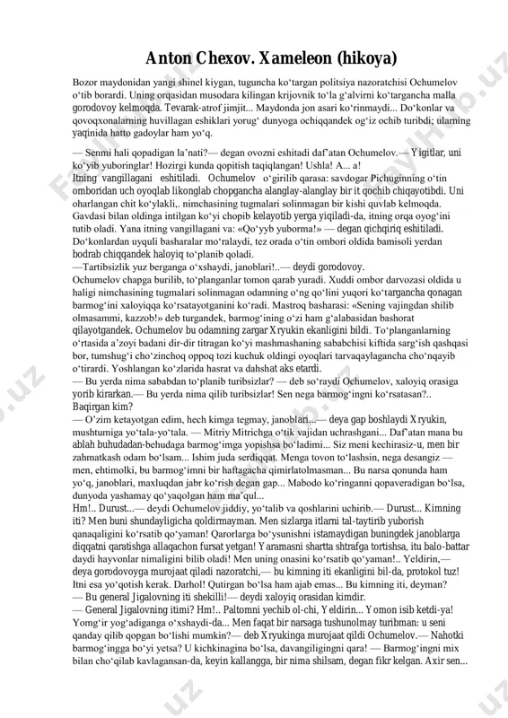 anton chexov hikoyalari — PDF