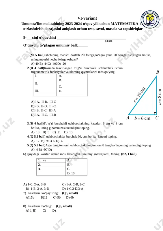 8 sinf 4 variant — DOCX