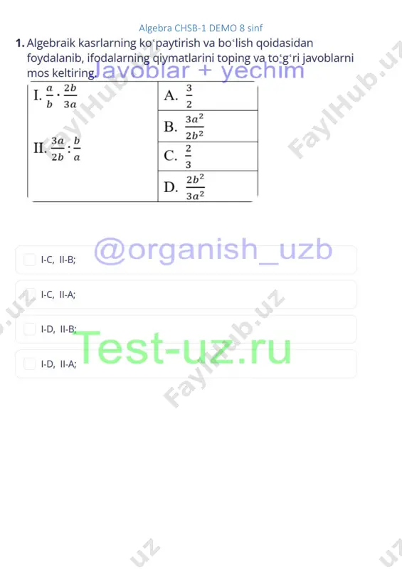 algebra 8 sinf chsb-1 demo — PDF