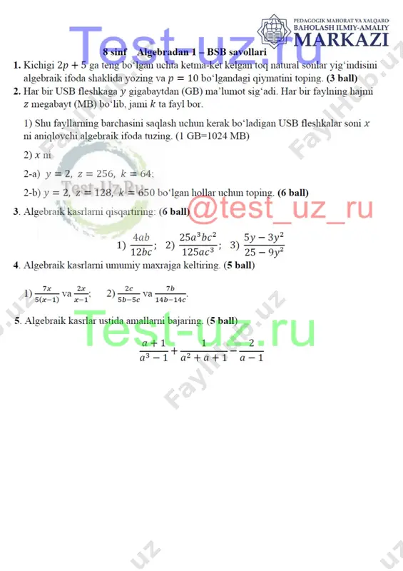 8 sinf algebra bsb-1 — PDF