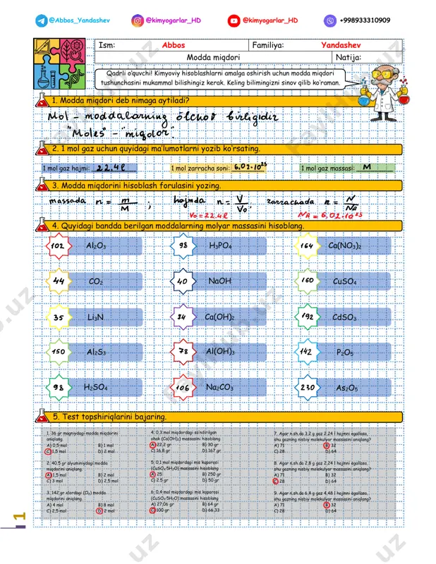 12 dars modda miqdori — PDF