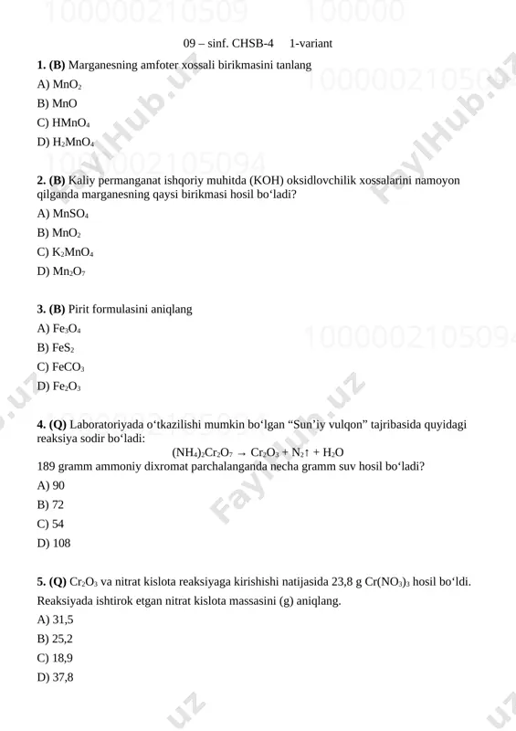 09 - sinf chsb-4 — uzb — 1-variant — DOCX