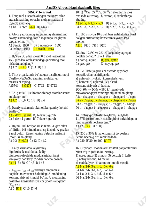 30 talik sinov javobli 1 — PDF