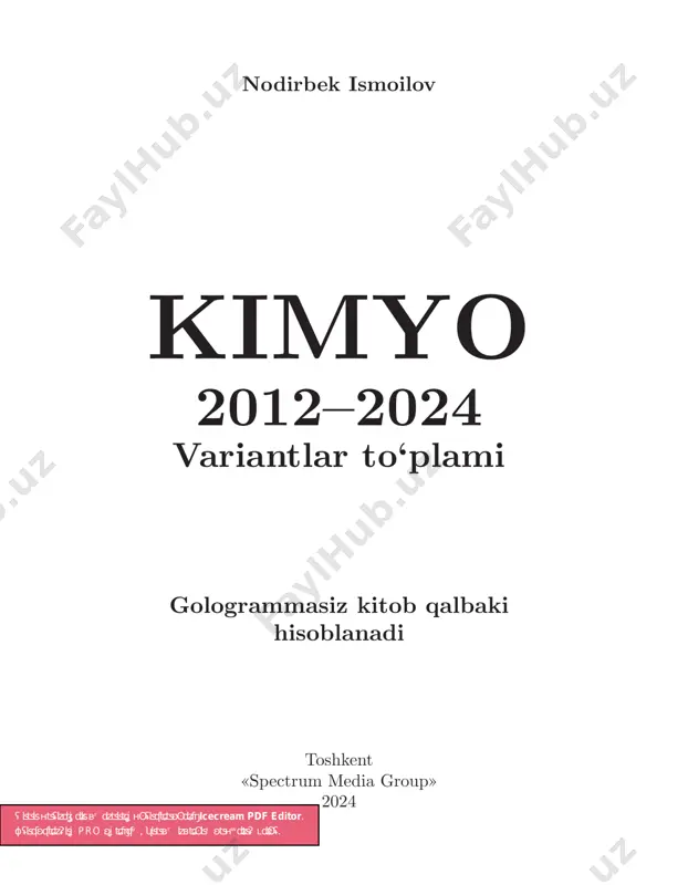 kimyo 2012-2024. variantlar to'plami (namuna) — PDF