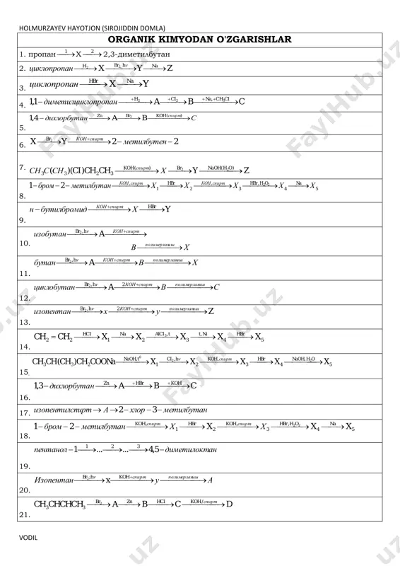 organik kimyodan o'zgarishlar — PDF