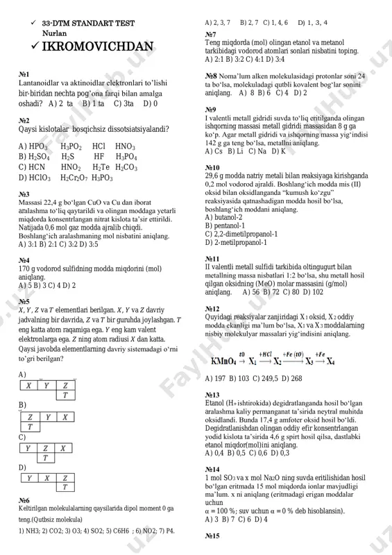 kimyo-33(javobsiz) — PDF