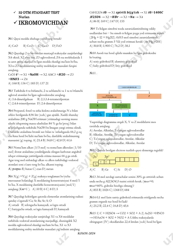 kimyo-32(javobsiz) — PDF