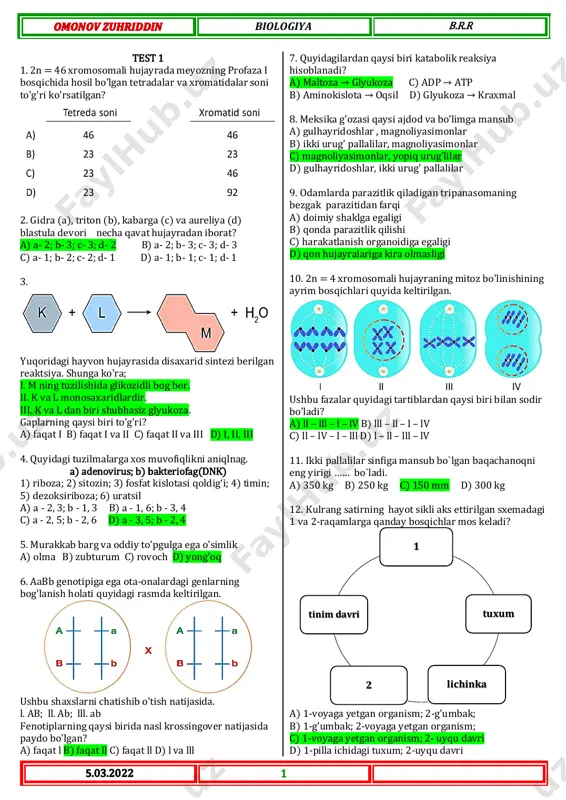 20 ta varyant(javobli) — PDF