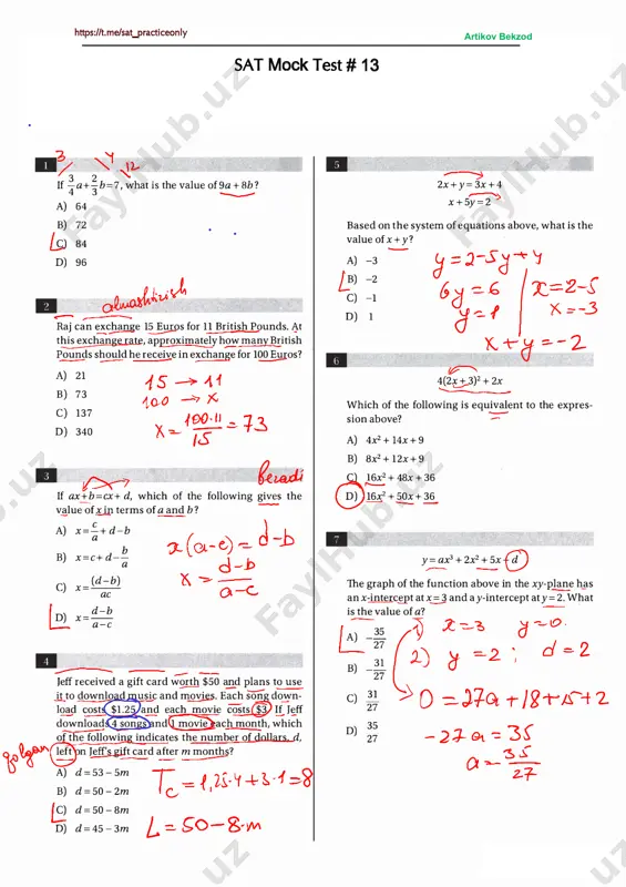 sat - mock test # 13-yechimi — PDF