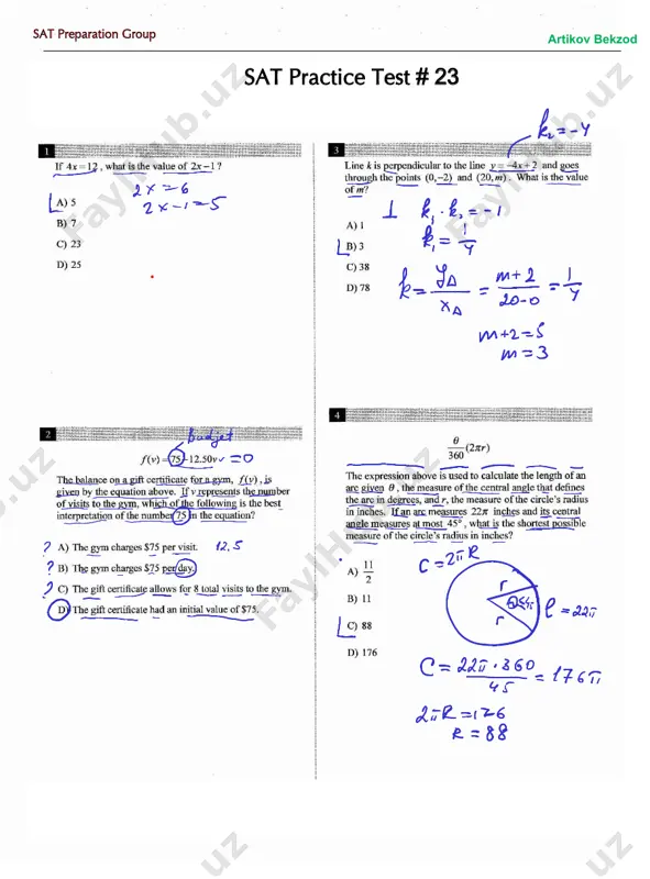 sat - practice test # 23-yechim — PDF