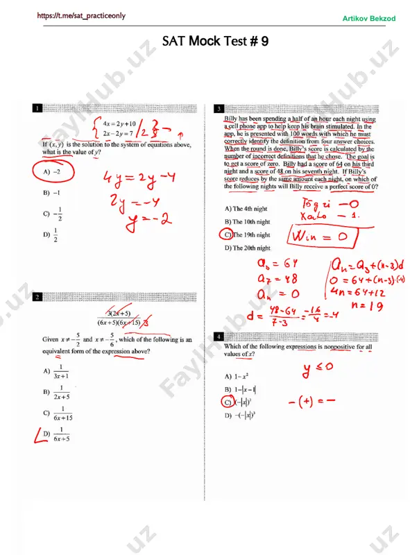 sat - mock test # 9-yechimi — PDF