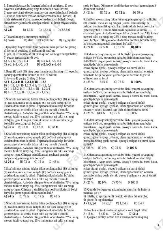 7-sinf testlar — PDF
