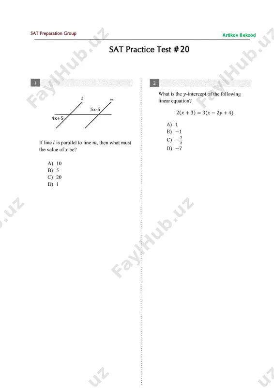 sat - practice test # 20 — PDF