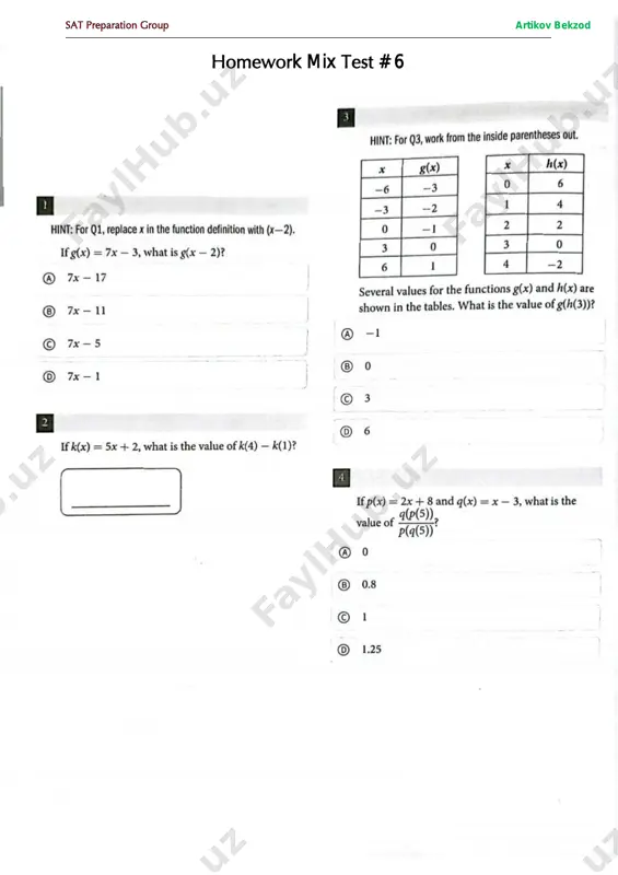 homework mix test # 6 — PDF