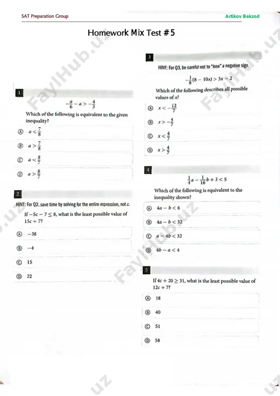 homework mix test # 5. — PDF