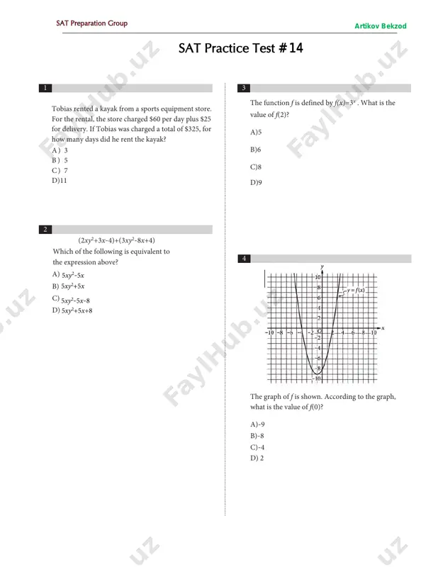 sat - practice test # 14 — PDF