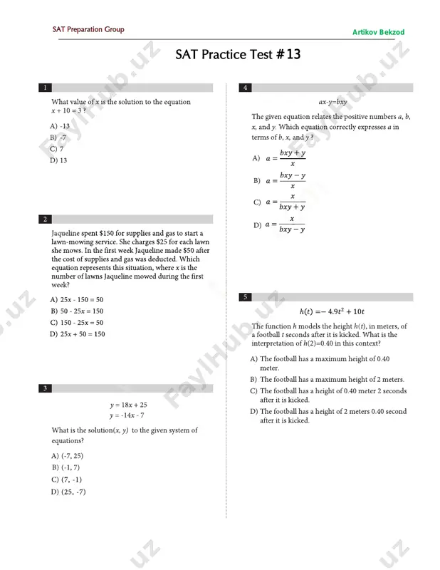 sat - practice test # 13 — PDF