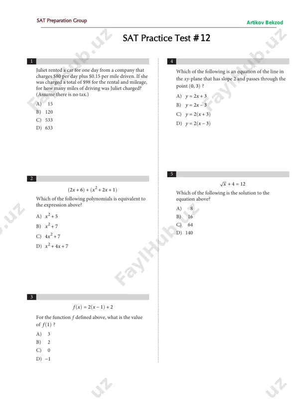sat - practice test # 12 — PDF