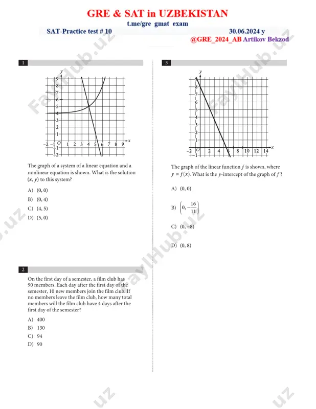 sat - practice test # 10 — PDF