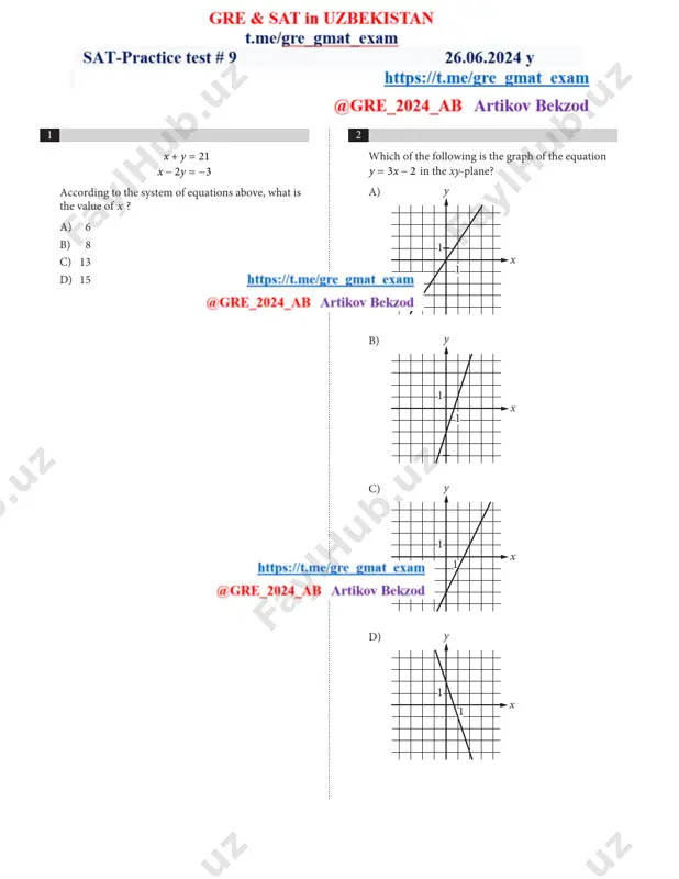 sat - practice test # 9 — PDF