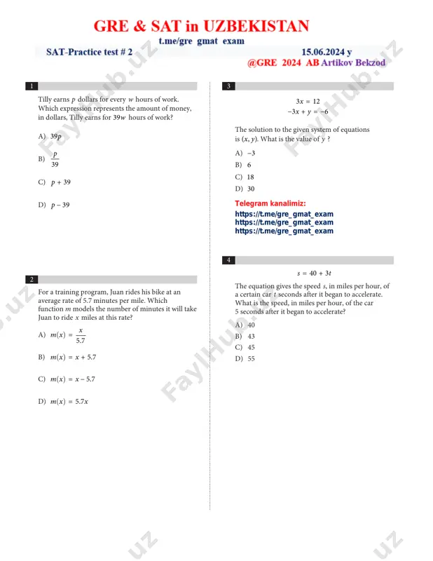 sat - practice test # 2 — PDF