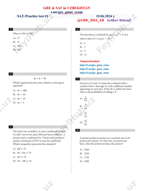 sat - practice test # 1 — PDF
