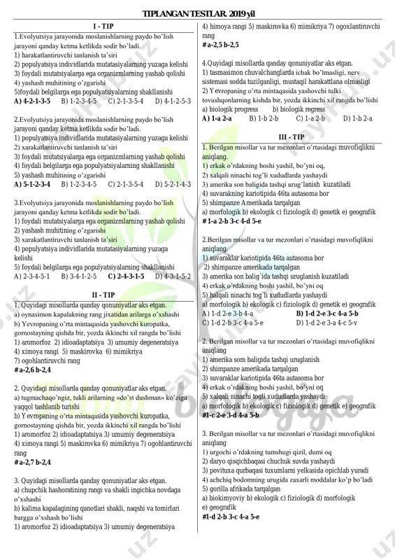 10 ta tip biologiya 2019 — PDF