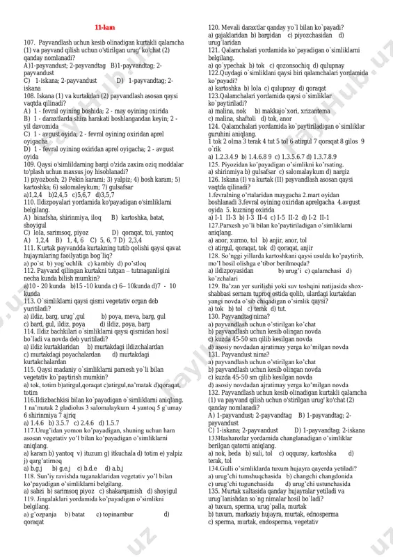 online dars 11-kun test — PDF