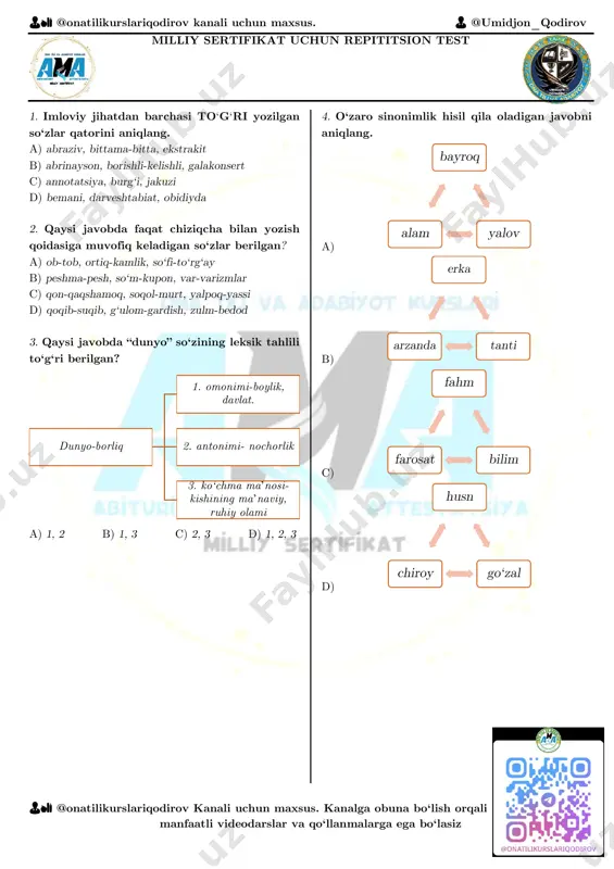 milliy sertifikat rash testi — PDF