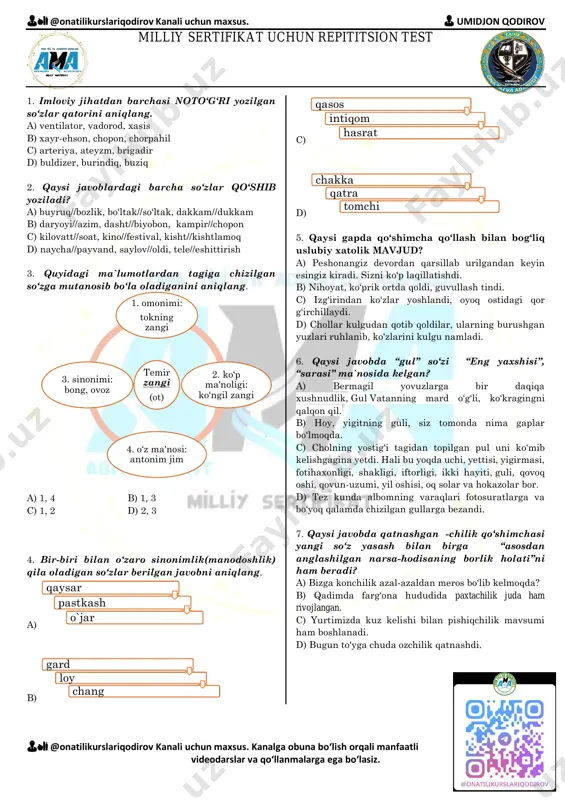 milliy sertifikat uchun repititsion test 7 javobsiz — PDF