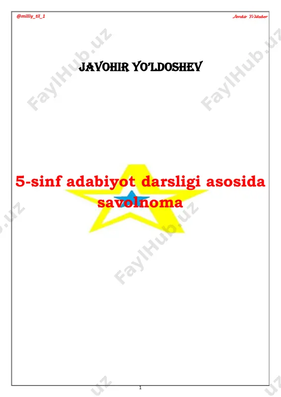 5-sinf adabiyot savolnoma kitobcha — PDF