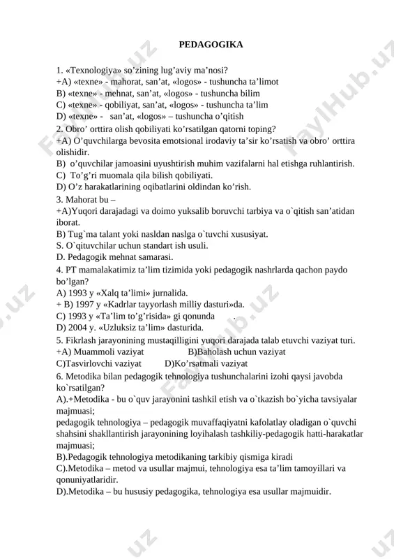 pedagogika - 400a javobi bilan — DOCX