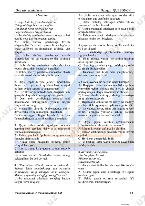 ona tili va adabiyot. 17-variant — PDF