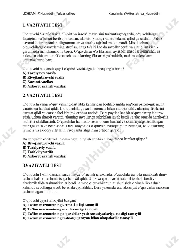 sinov test pedagogika 30talik attestatsiya_husniddin — PDF
