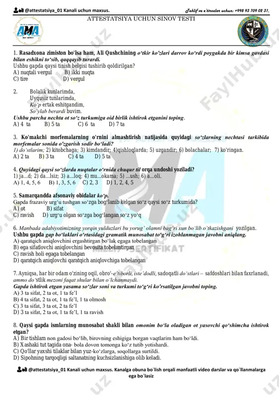 attestatsiya repititsion test 20 — PDF