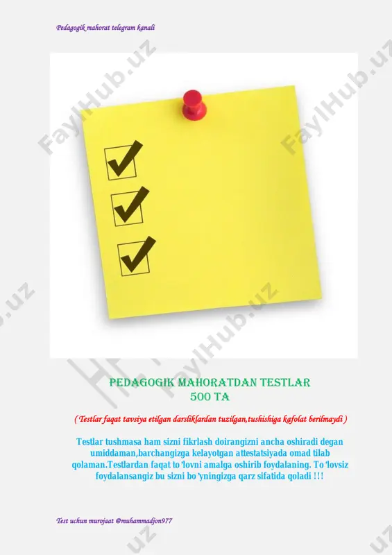 500 ta pedagogik mahoratdan testlar — PDF