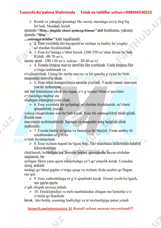 esse yozish ko'nikmasi — PDF